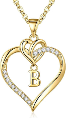 Gold Herz Initial Halskette Zirkonia Damen Geschenke