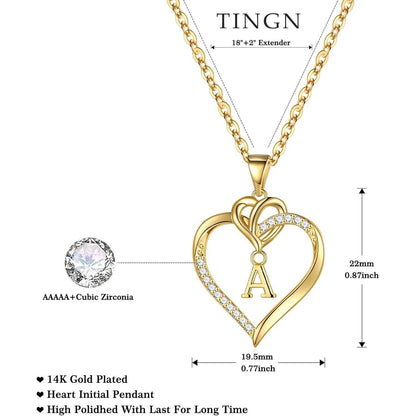 Herz Halskette Damen 14K Gold Vergoldet Zirkonia Anhänger Buchstabe