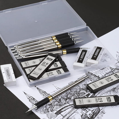4 Candies 0,9mm Druckbleistift Set mit Minen, Radiergummis & Etui