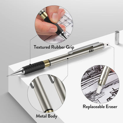 Druckbleistift Set 0,9 mm Metall Minenbleistift 6 Stück HB-Minen 360 Mechanische Bleistifte