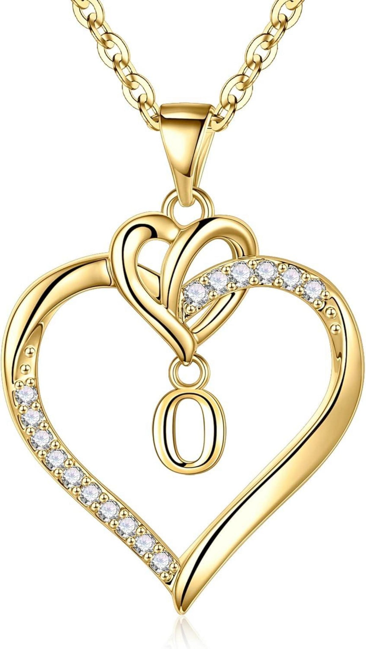 Herz Initial Halskette 14K Gold Zirkonia Valentinstag Geschenk