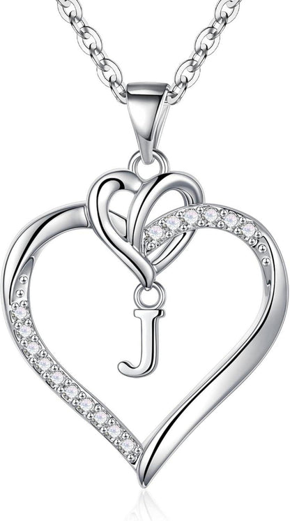 TINGN Herz Initial Halskette 14K Gold Zirkonia Silber