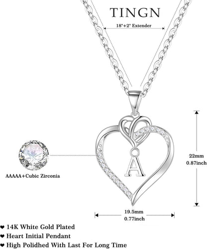 Valentinstag Herz Halskette 14K Vergoldet Zirkonia Buchstaben Damen Silber