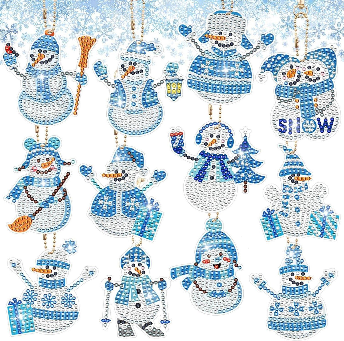 12er Set Schneemann Diamant Painting Weihnachtsanhänger DIY