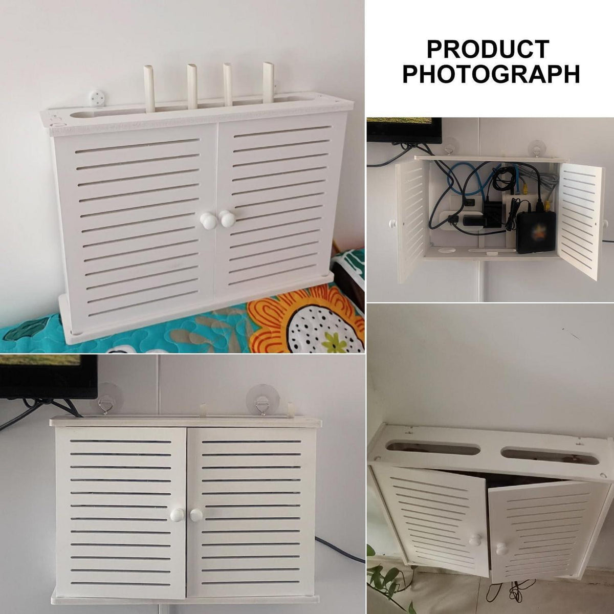 Wandregal PVC für Router mit 2 Ebenen & Kabelmanagement