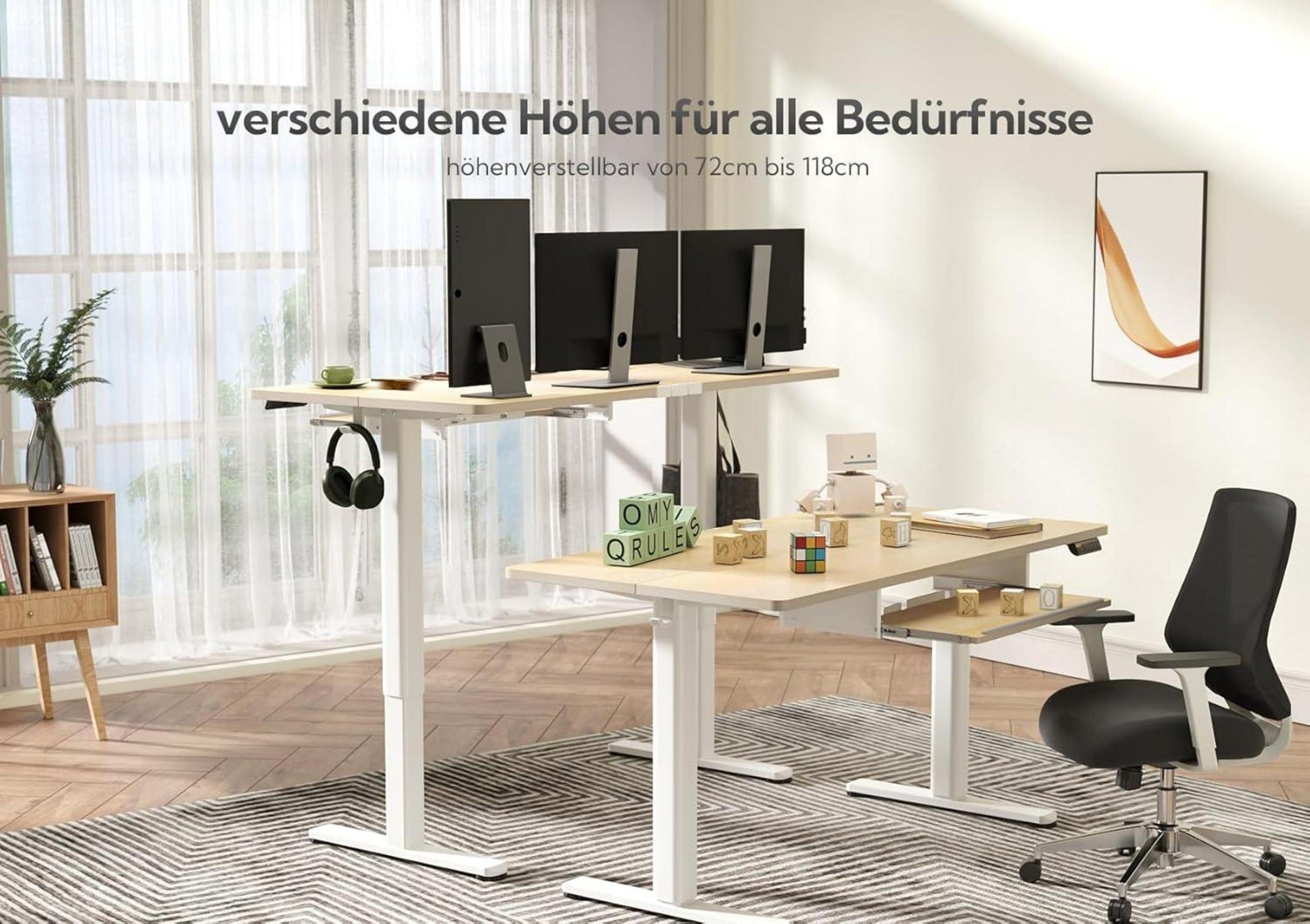 Höhenverstellbarer Elektrischer Schreibtisch mit Tastaturablage 140x60 cm Beige