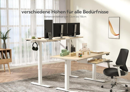 Höhenverstellbarer Elektrischer Schreibtisch mit Tastaturablage 140x60 cm Beige