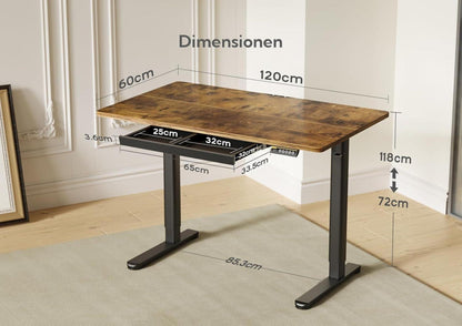 Höhenverstellbarer Schreibtisch mit Schublade, Elektrisch, 120x60