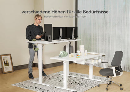 Höhenverstellbarer Schreibtisch Elektrisch 120x60 cm Weiß mit Tastaturablage