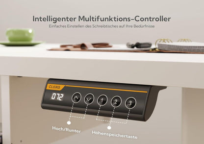 Höhenverstellbarer Schreibtisch Elektrisch 120x60 cm Weiß mit Tastaturablage