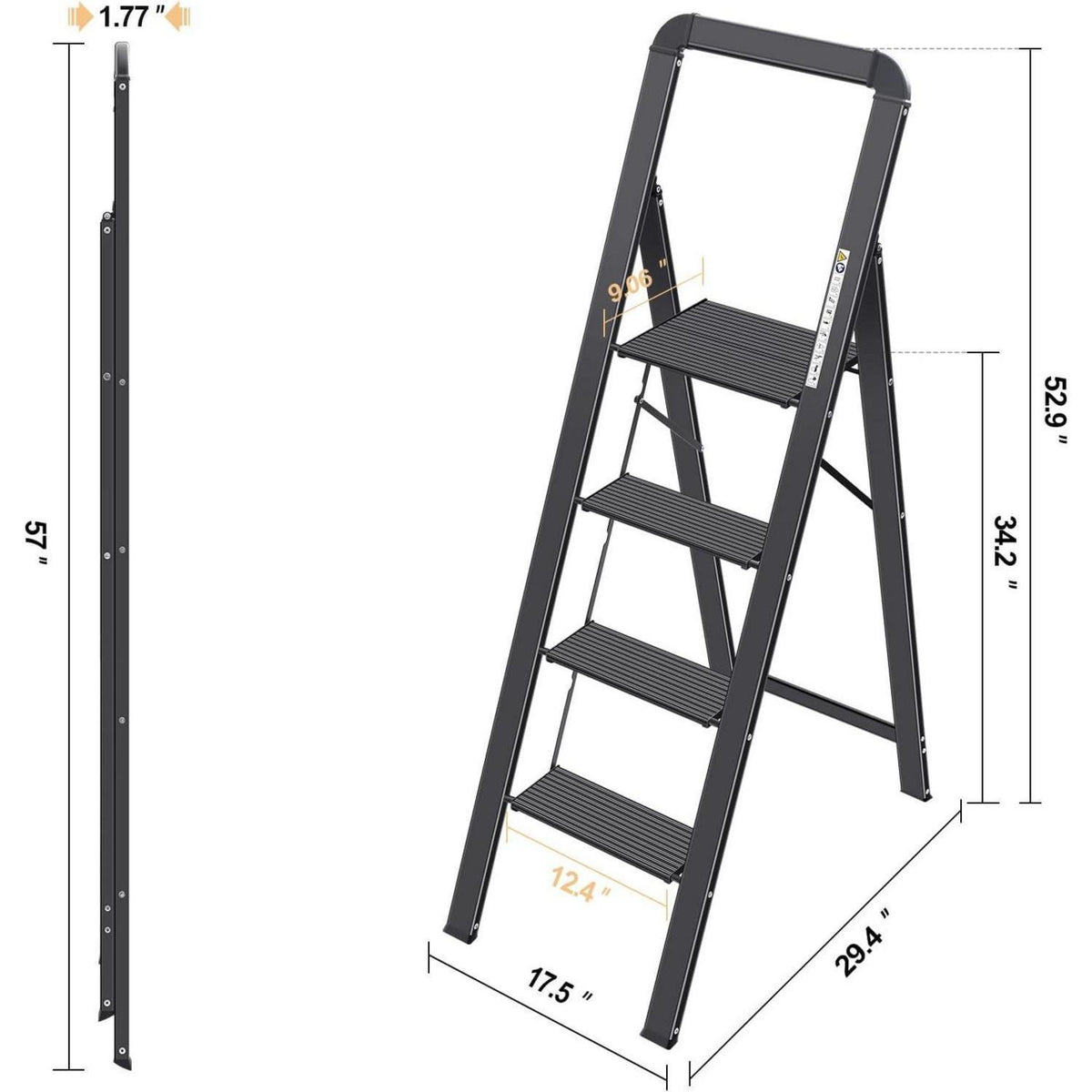 Klapptrittleiter 4 Stufen mit Handlauf, Aluminium, bis 150 kg