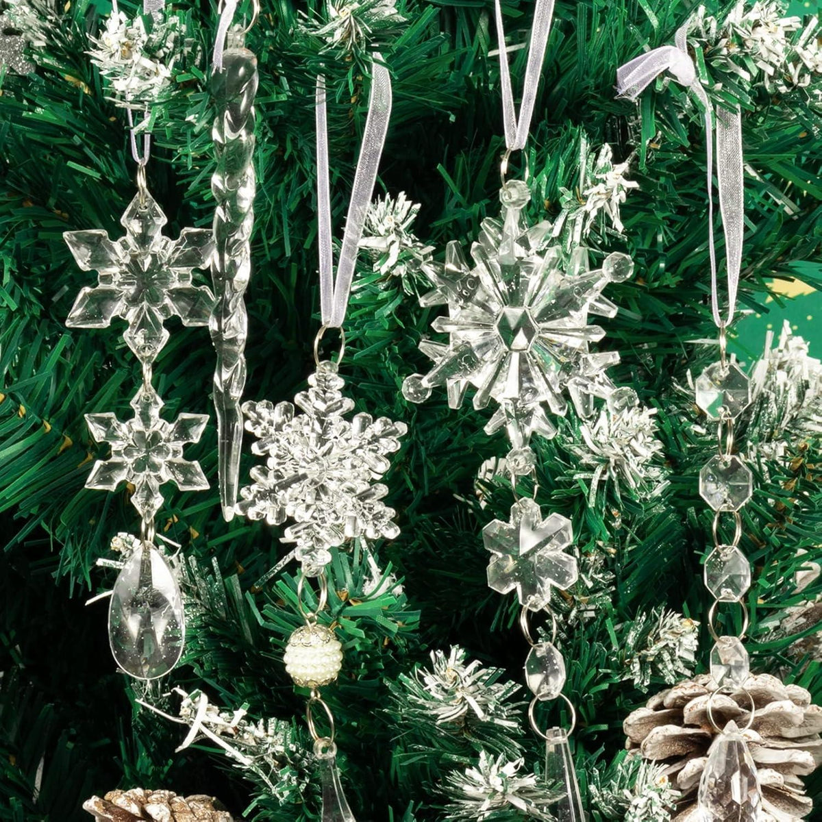 10er Set Schneeflocken Eiszapfen Weihnachtsbaum Deko Acryl Kristall