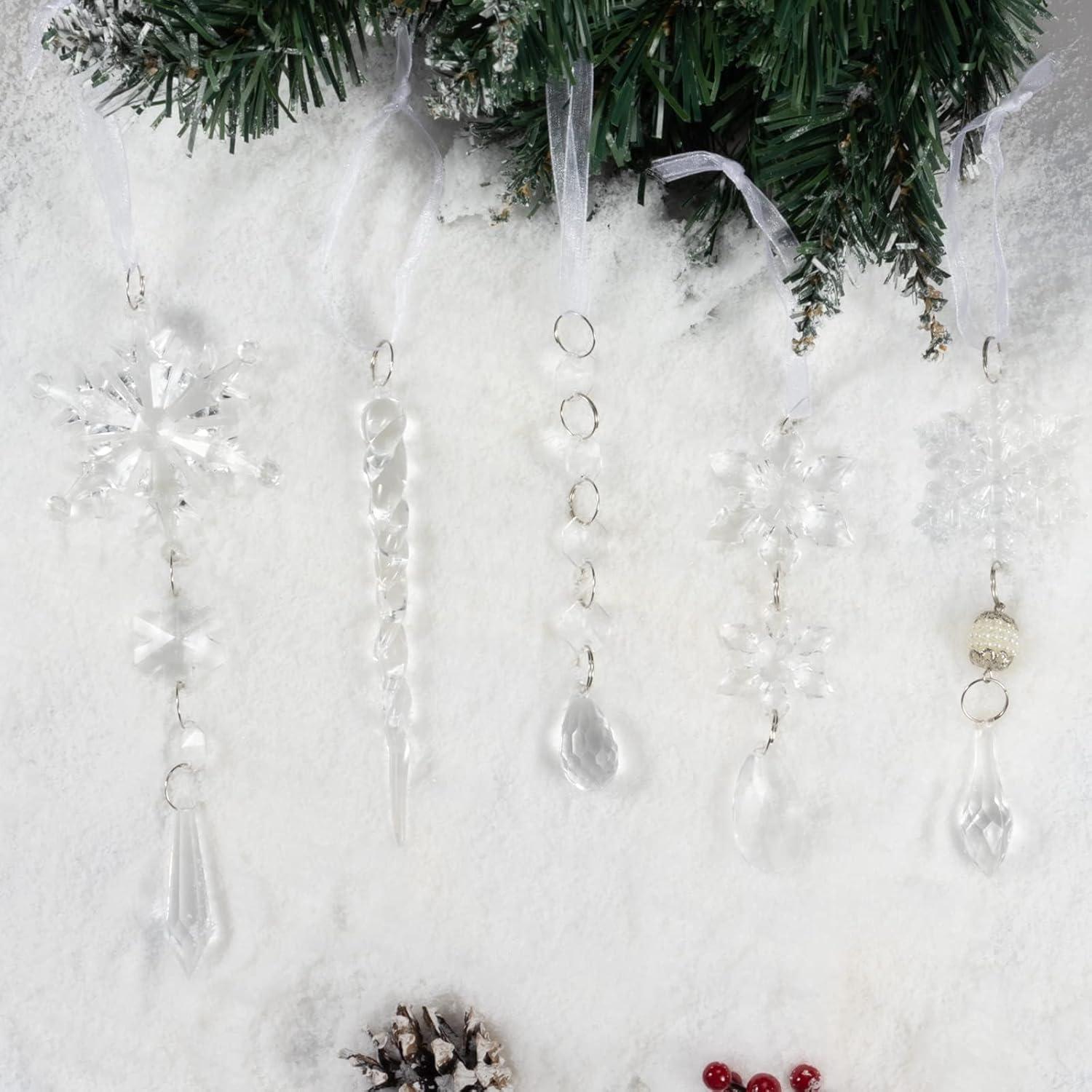 10er Set Acryl Schneeflocken und Eiszapfen Weihnachtsbaum Deko