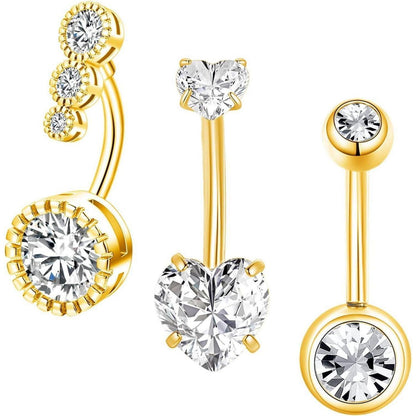 Bauchnabelpiercing Set 3 Stück Chirurgenstahl Zirkonia Gold 12mm