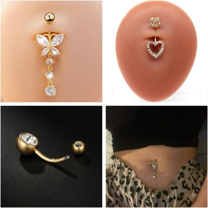 Bauchnabelpiercing 3er Set Chirurgenstahl 10mm Schmetterling Herz Gold
