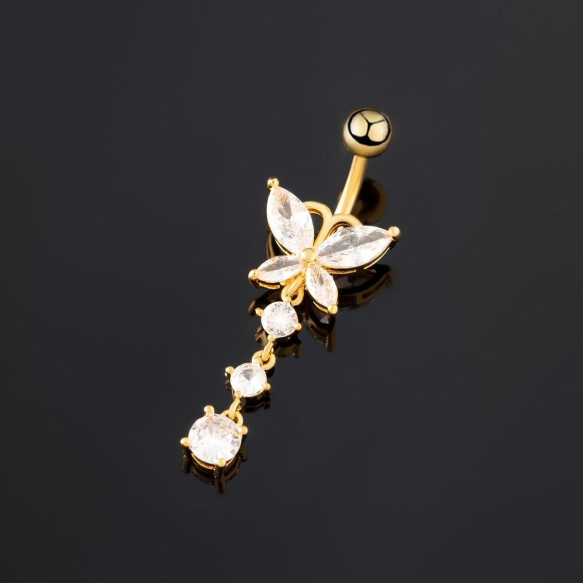 Bauchnabelpiercing 3er Set Chirurgenstahl 10mm Schmetterling Herz Gold