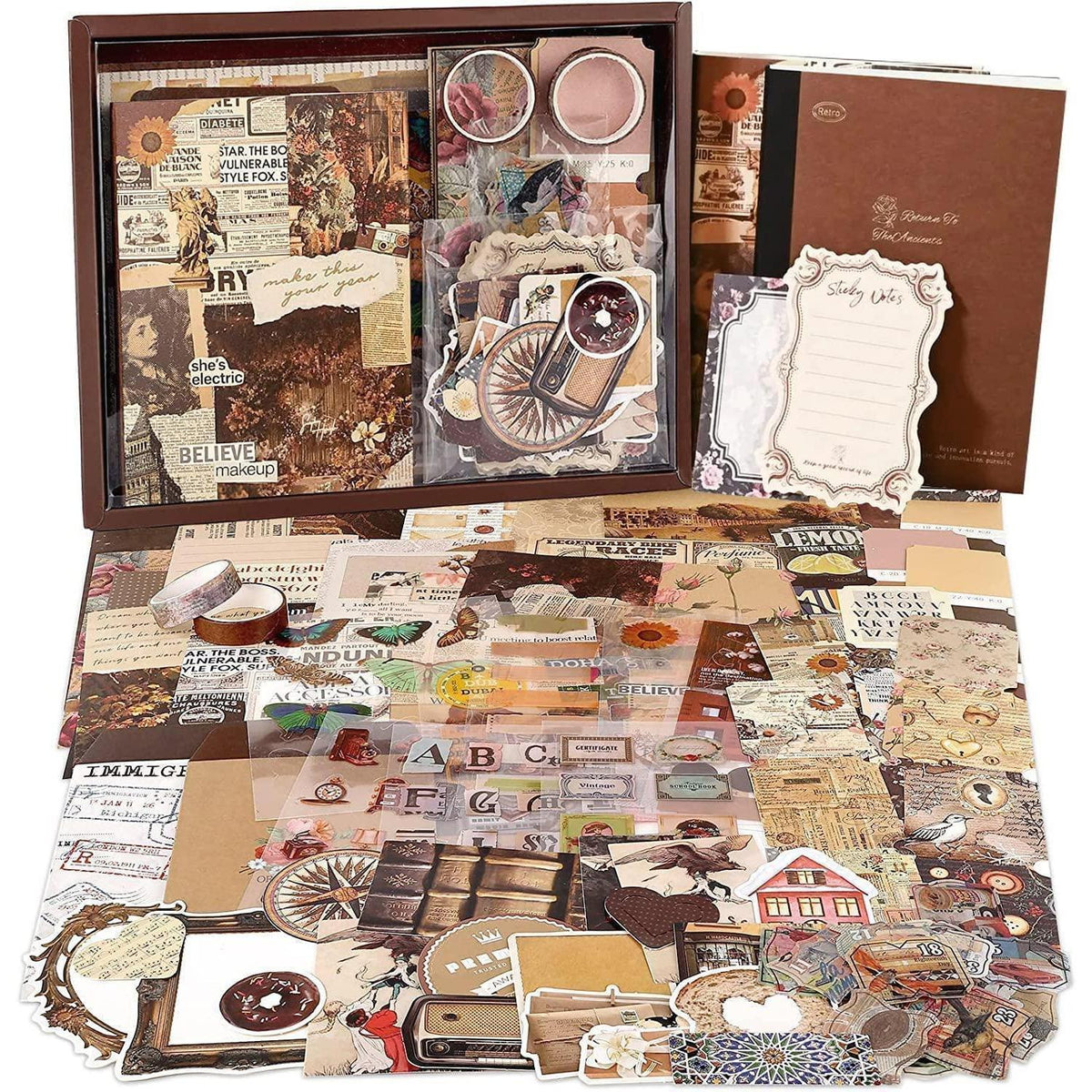 Vintage Scrapbook Set mit Notizbuch & Zubehör – DIY Geschenk