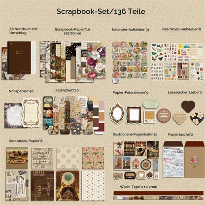 Vintage Scrapbook Set mit Notizbuch & Zubehör – DIY Geschenk