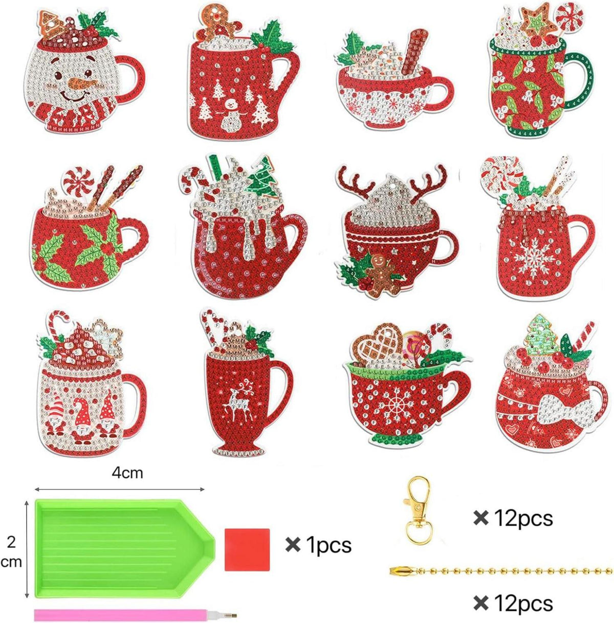 12er Set 5D Diamond Painting Weihnachten Schlüsselanhänger Diamanten Malerei DIY
