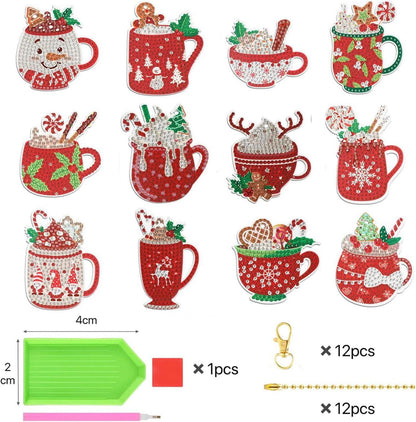 12er Set 5D Diamond Painting Weihnachten Schlüsselanhänger Diamanten Malerei DIY