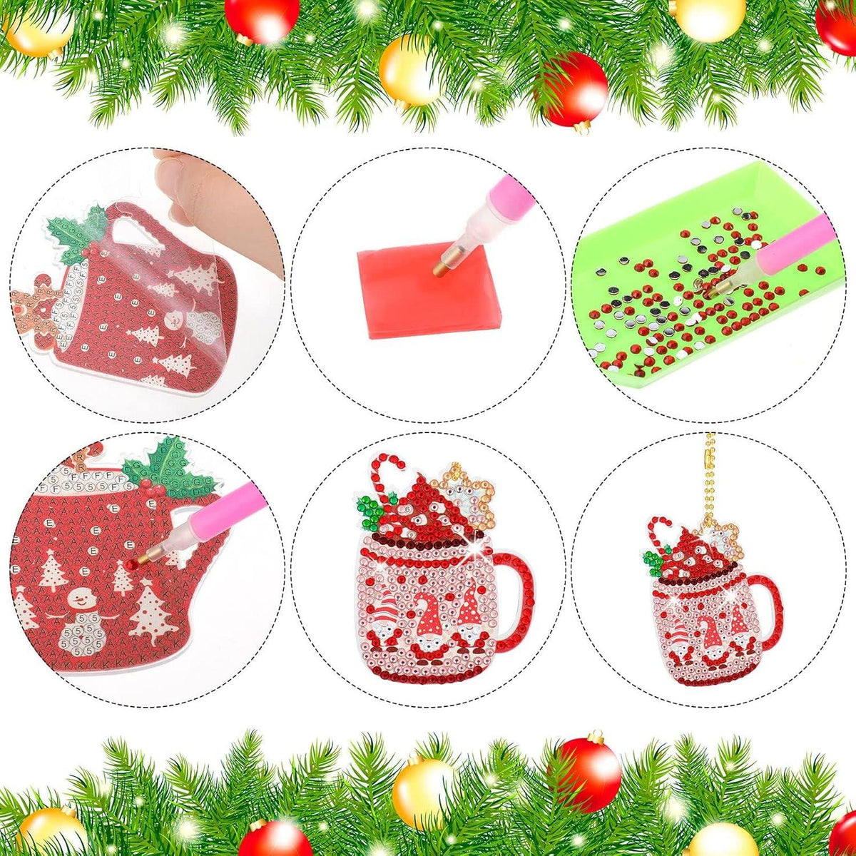 12er Set 5D Diamond Painting Weihnachts Schlüsselanhänger mit Kakao