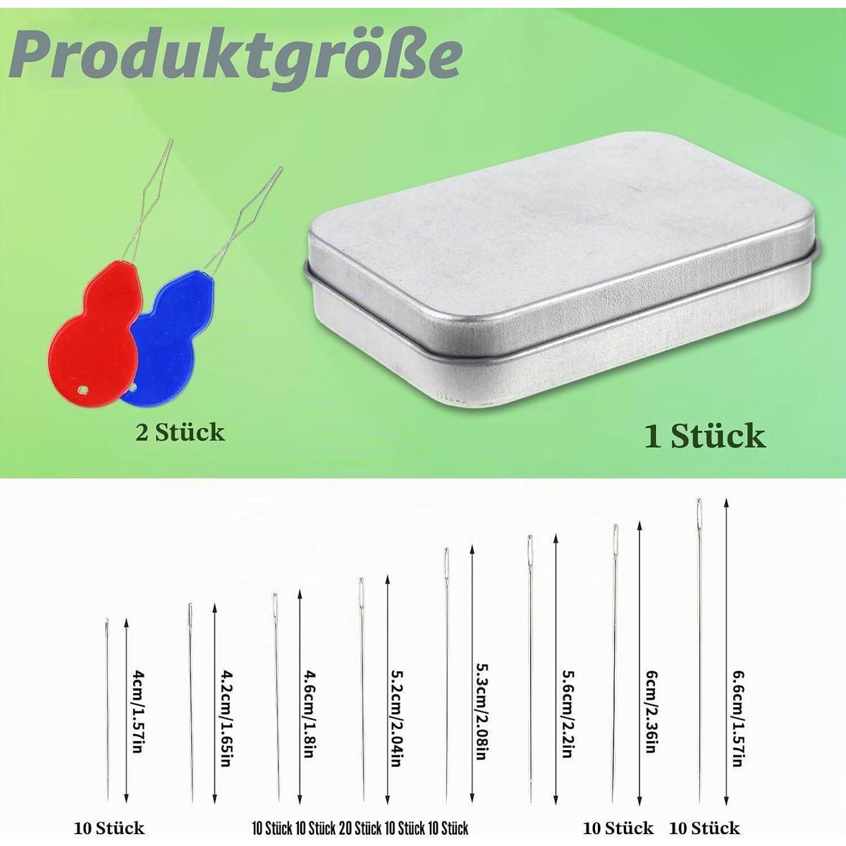 90 Nähnadeln mit großem Öhr – 8 Größen & Einfädler Set
