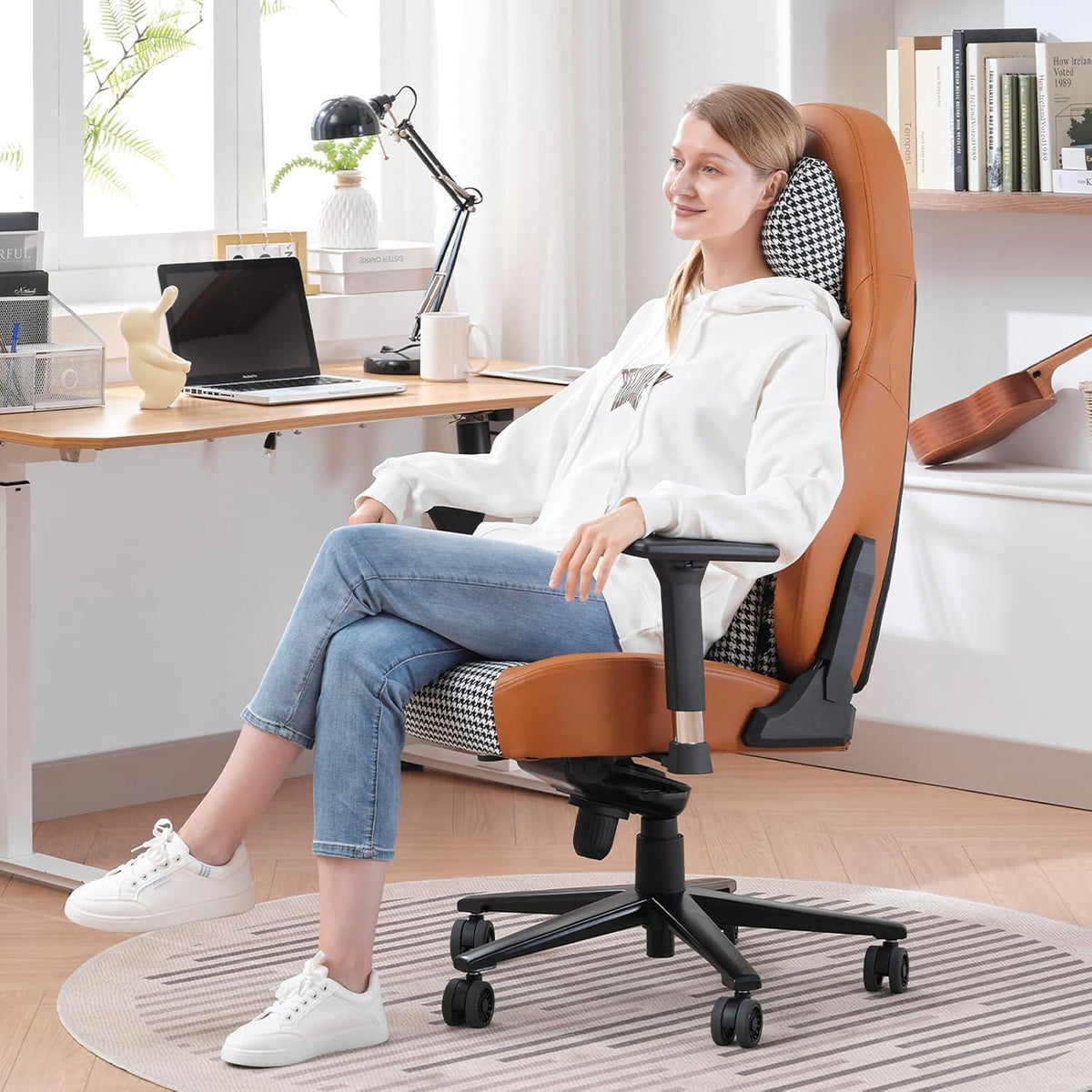 STARUZI Gaming Bürostuhl 200kg Belastbarkeit Hahnentritt Stoff Qng-01