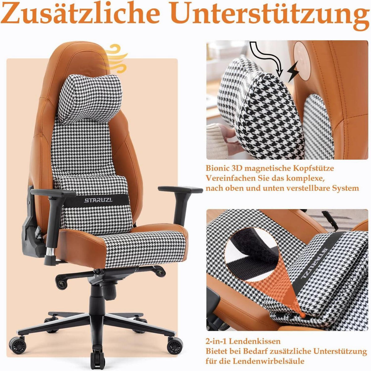 STARUZI Gaming Stuhl 200kg | Retro Bürostuhl Qng-01, Antifouling PU-Kunstleder
