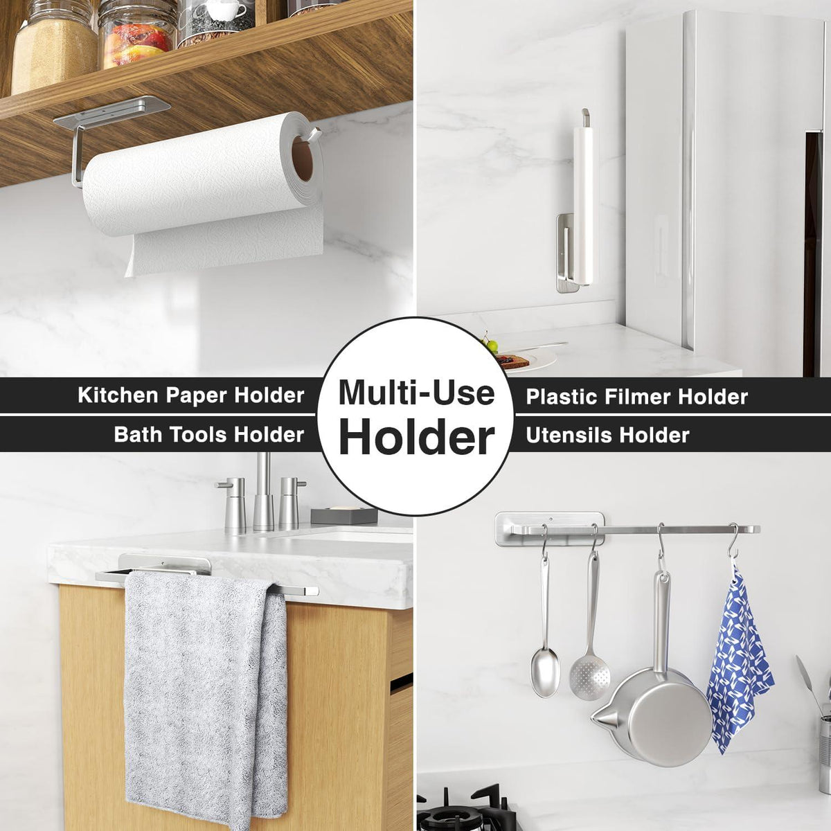 Silber Küchenrollenhalter - Unterbau ohne Bohren - Verbessertes Aluminium - 12,2