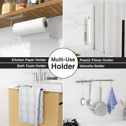 Silber Küchenrollenhalter - Unterbau ohne Bohren - Verbessertes Aluminium - 12,2