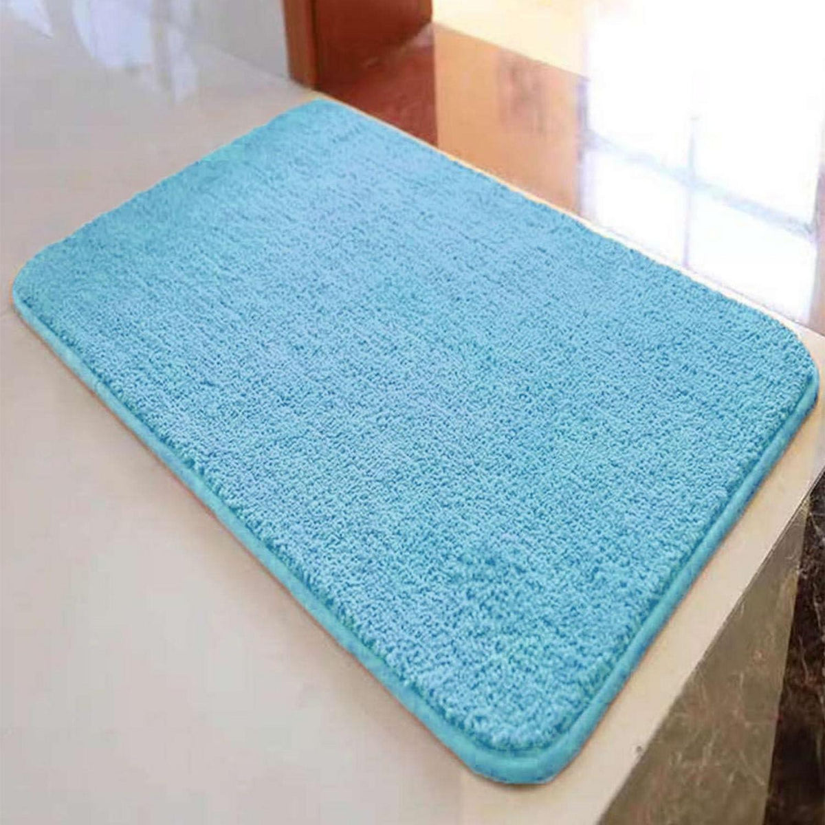 Rutschfester Badezimmerteppich flauschig Himmelblau 100x150 cm