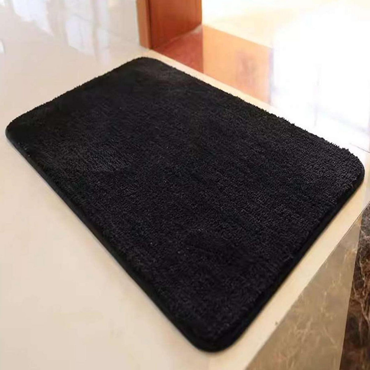 Rutschfester Badezimmerteppich Schwarz 100x130 cm – Flauschig & Saugfähig