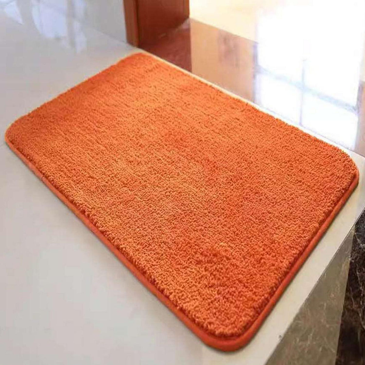 Rutschfester Badezimmerteppich Flauschig Orange 100x130 cm