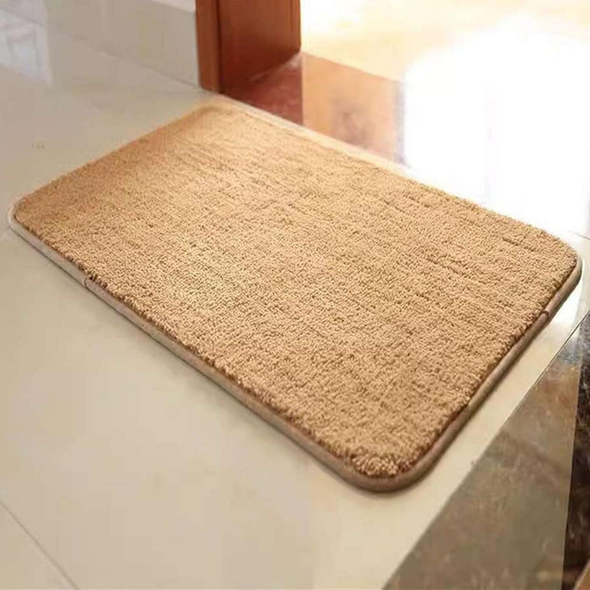 Rutschfester Badezimmerteppich flauschig 120x200 cm Khaki