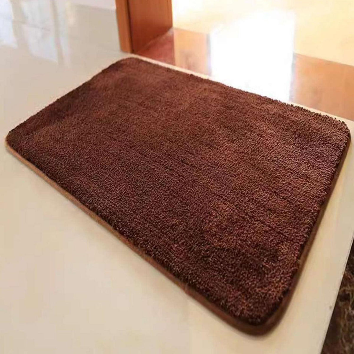 Rutschfester Badezimmerteppich flauschig Braun 90x120 cm