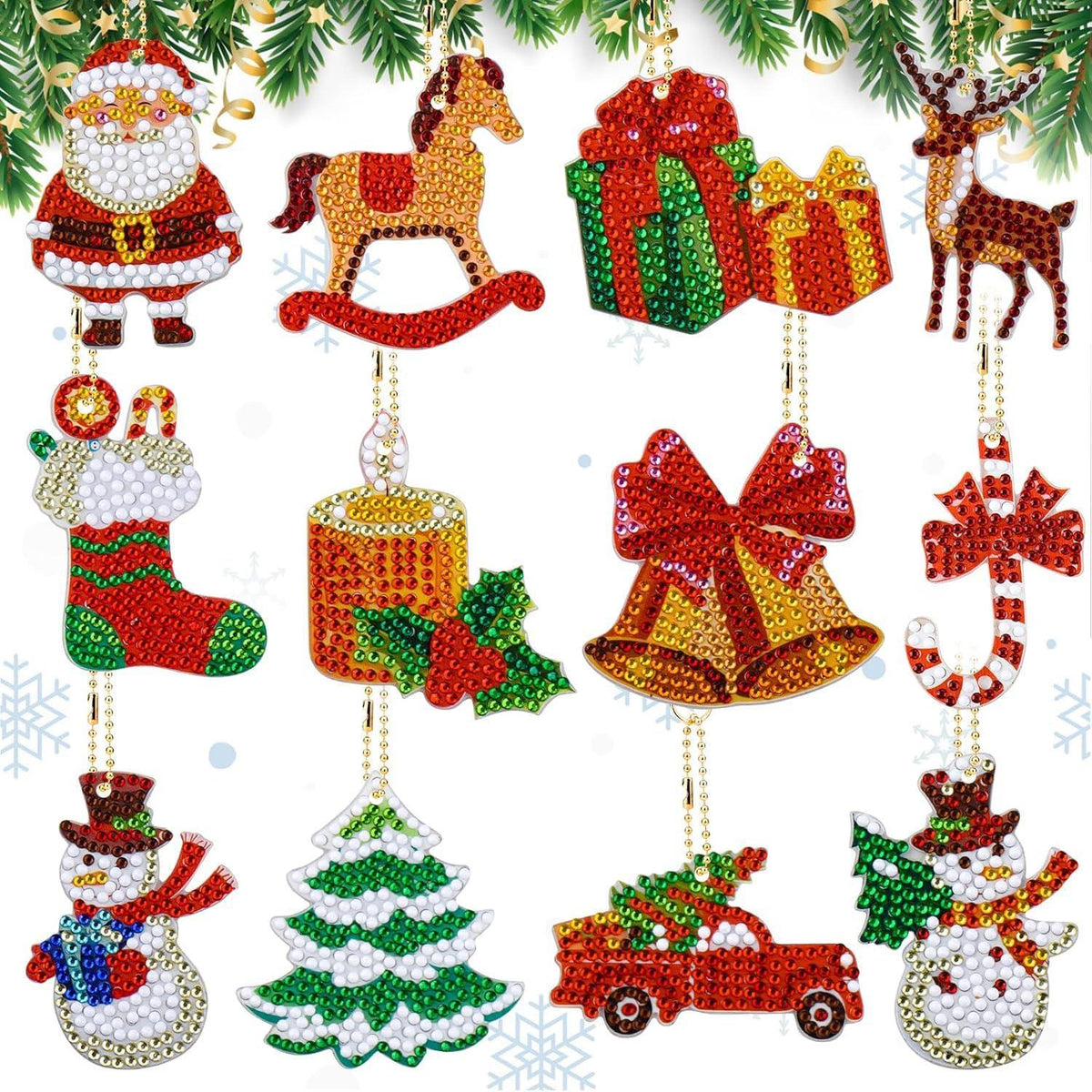 12er Set Diamond Painting Weihnachts Schlüsselanhänger 5D DIY Winter
