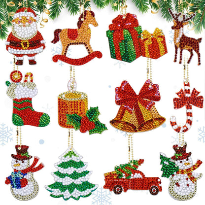 12er Set Diamond Painting Weihnachts Schlüsselanhänger 5D DIY Winter