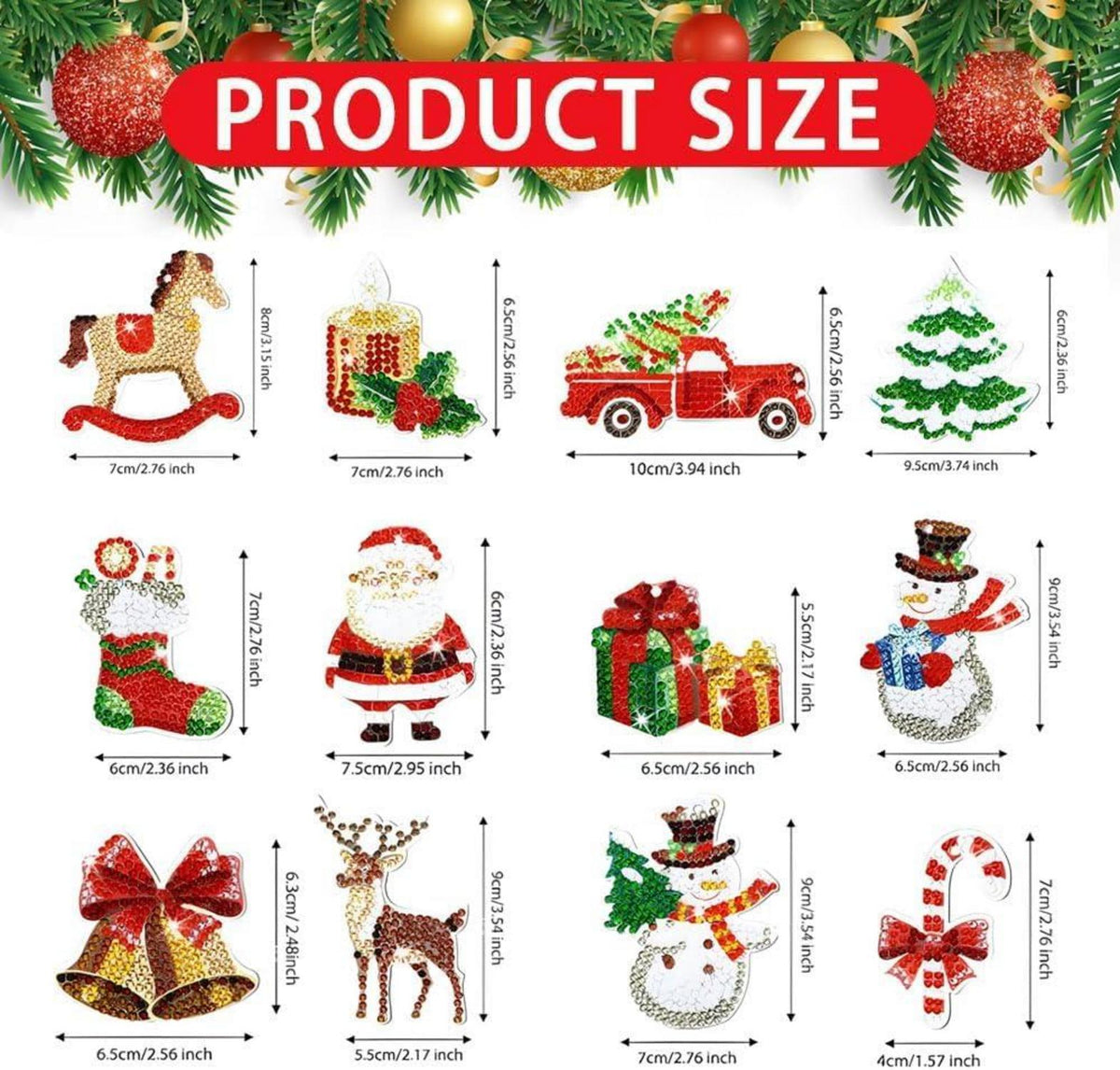 12er Set Diamond Painting Weihnachts Schlüsselanhänger 5D DIY Winter