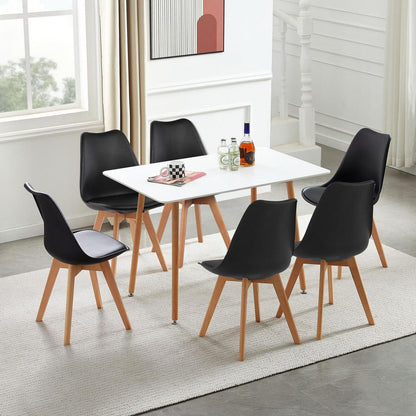 Esstisch Set 110cm Weiß mit 6 Schwarz Stühlen – Modern & Langlebig
