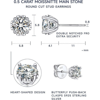 Moissanit Ohrstecker Silber 925 Herz 2 Karat 6.5mm Damen Geschenk