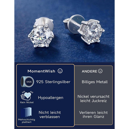 Moissanit Ohrstecker Silber 925 4 Karat 6-Zacken-Fassung Geschenk für Frauen