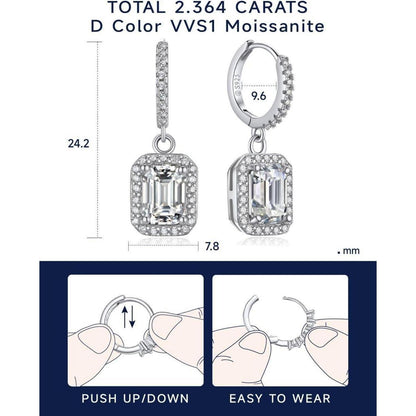 Creolen mit Moissanit Anhänger, 2 Karat Diamant, Silber 925, Romantisches Geschenk