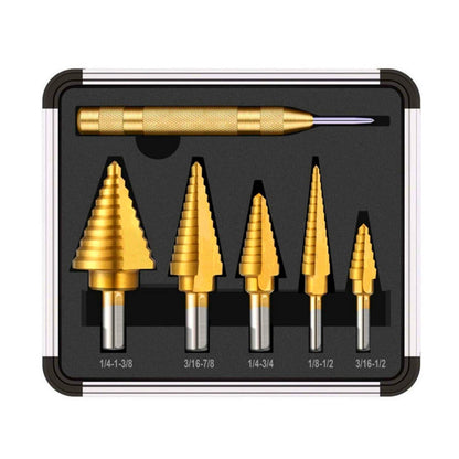 Stufenbohrer-Set mit Körner, HSS Titan, 50 Größen, inkl. Koffer