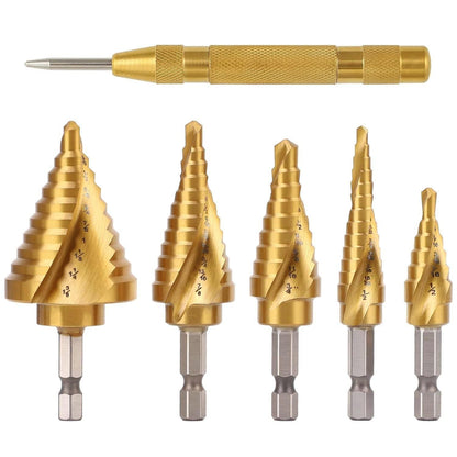 Stufenbohrer-Set mit Körner, HSS Titan, 50 Größen, inkl. Koffer
