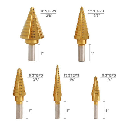 Stufenbohrer-Set mit Körner, HSS Titan, 50 Größen, inkl. Koffer