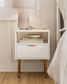 Nachttisch mit offener Ablage und Schublade, Modernes Boho