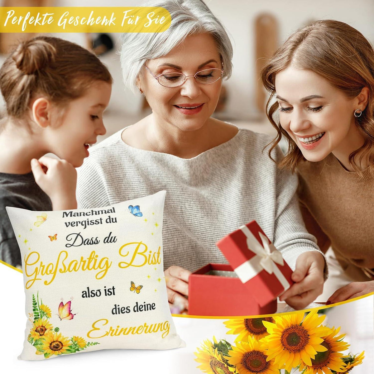 Sunia Sonnenblume Kissenbezug 45x45 cm Inspirierende Geschenke Frauen