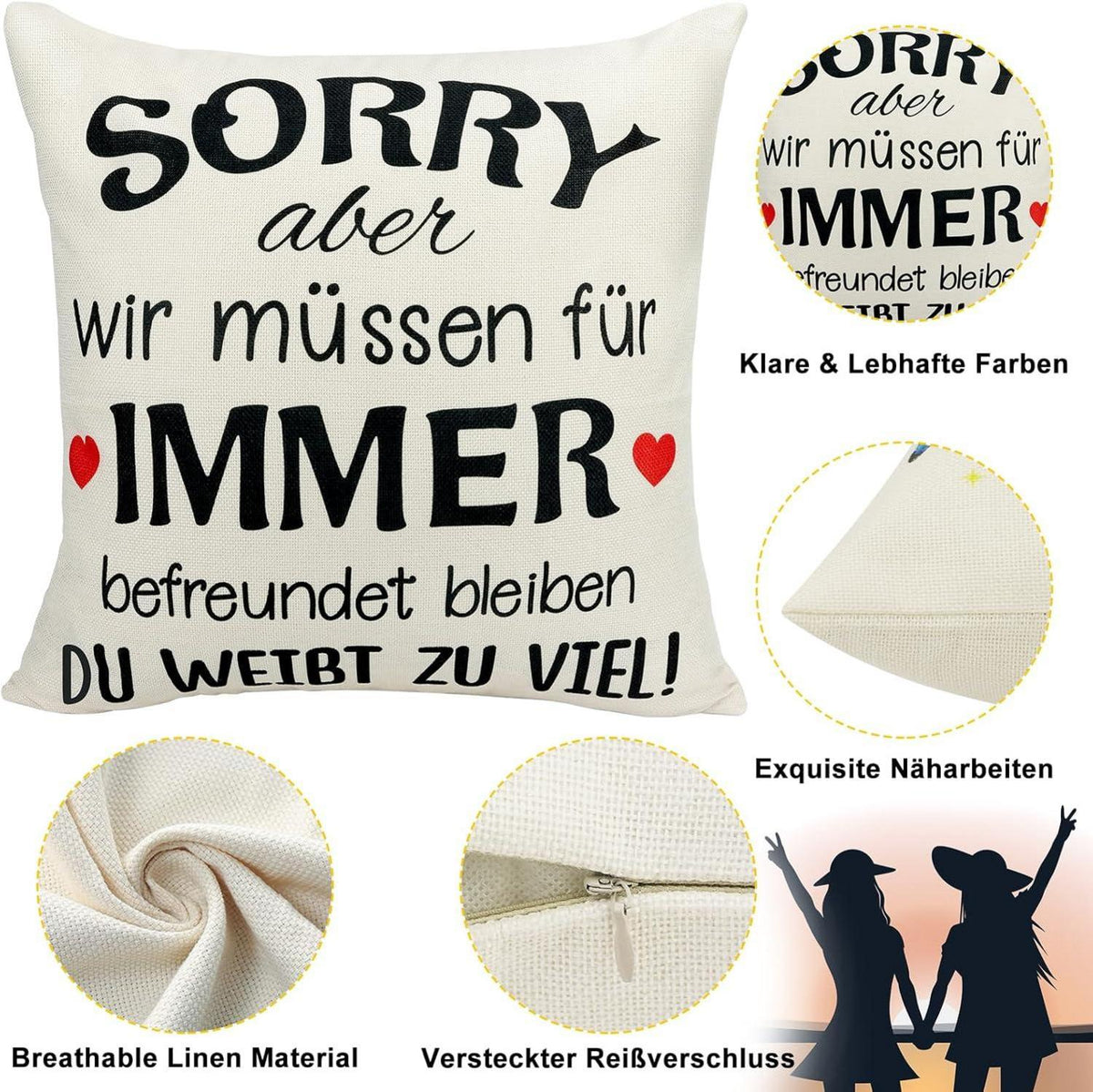 Sunia Kissenbezüge 45x45 cm Beste Freundin Geschenk BFF Sofa