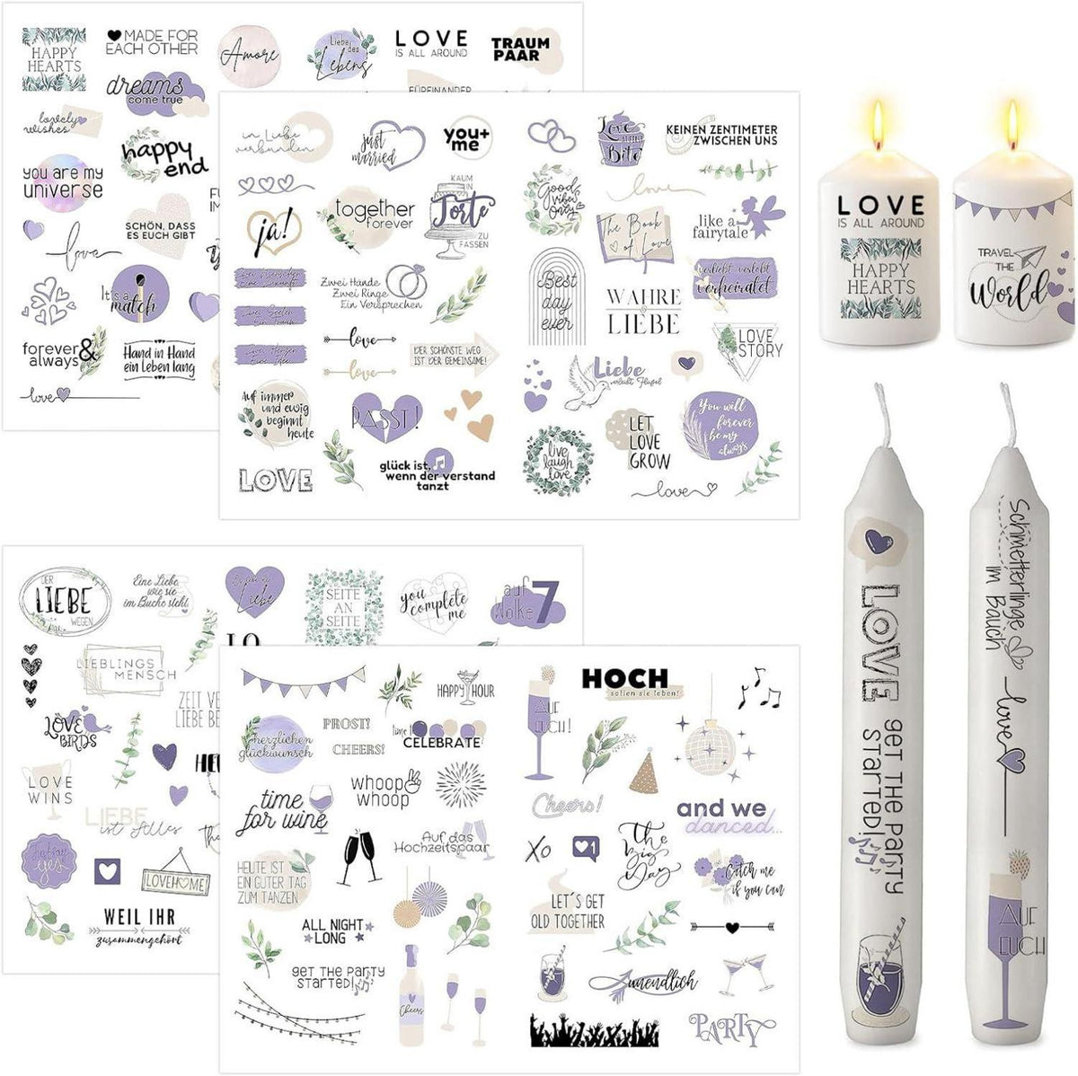 Kerzentattoos Hochzeit Sticker Wasserschiebefolie Deko 4 Stück