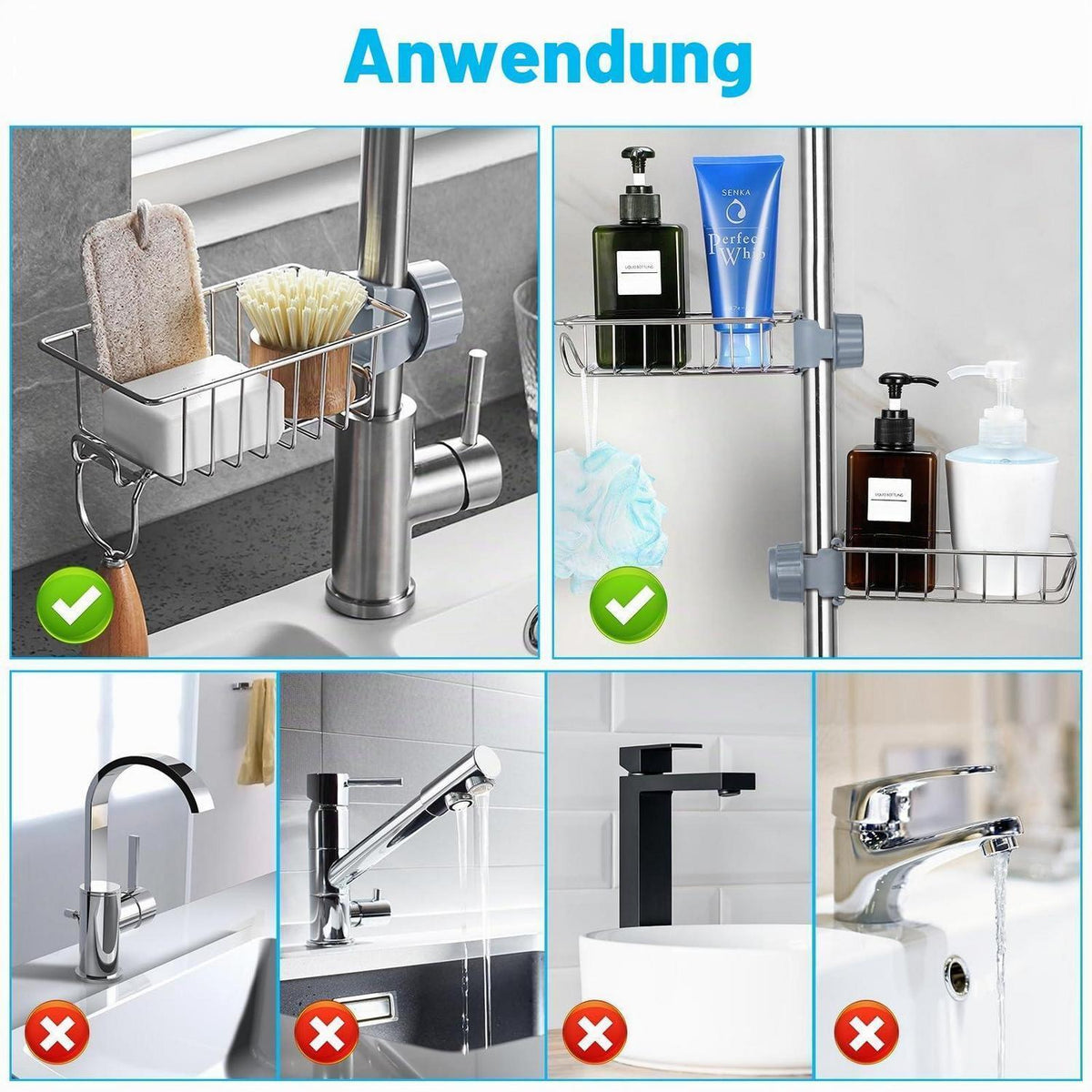Duschablage Edelstahl 2er Set ohne Bohren – Silber